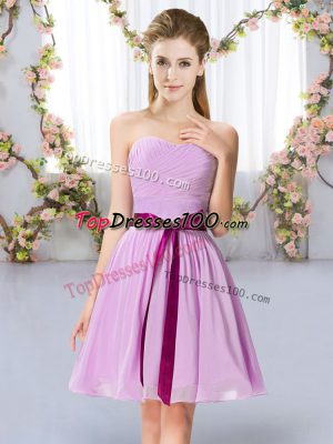 Eye-catching Sleeveless Chiffon Mini Length Lace Up Court Dresses for Sweet 16 in Lavender with Belt
