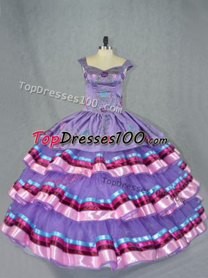 Ball Gowns Sweet 16 Quinceanera Dress Lavender Straps Organza Sleeveless Floor Length Lace Up