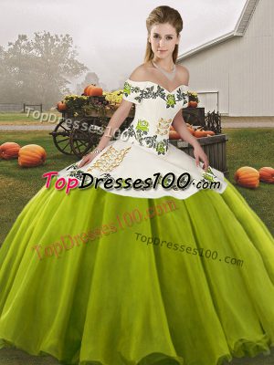 Off The Shoulder Sleeveless Organza Quinceanera Dresses Embroidery Lace Up