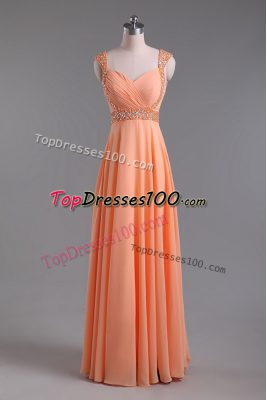 Customized Straps Sleeveless Chiffon Prom Gown Beading and Ruching Backless