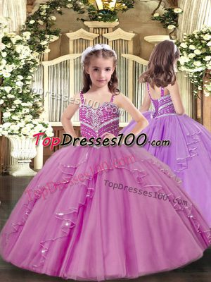 Fantastic Lilac Straps Neckline Beading and Ruffles High School Pageant Dress Sleeveless Lace Up