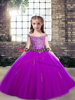Wonderful Floor Length Ball Gowns Sleeveless Purple Little Girls Pageant Dress Wholesale Lace Up