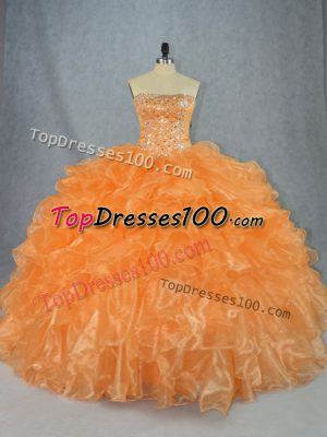 Elegant Floor Length Ball Gowns Sleeveless Orange Quinceanera Gowns Lace Up