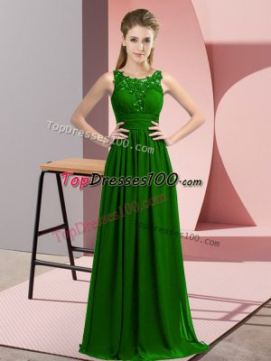 Deluxe Scoop Sleeveless Zipper Court Dresses for Sweet 16 Dark Green Chiffon