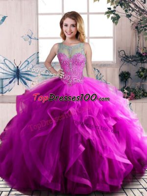 Purple Sleeveless Beading and Ruffles Floor Length Sweet 16 Quinceanera Dress