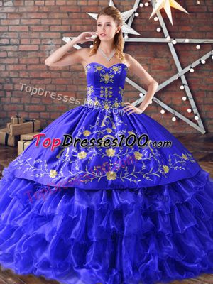 Discount Sweetheart Sleeveless Lace Up Sweet 16 Quinceanera Dress Royal Blue Organza