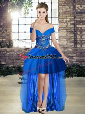 Royal Blue Sleeveless Tulle Lace Up Teens Party Dress for Prom and Party