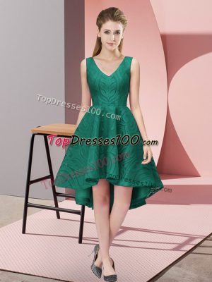 Peacock Green Court Dresses for Sweet 16 Wedding Party with Lace V-neck Sleeveless Zipper