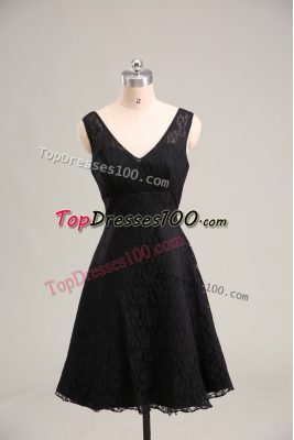 Sexy V-neck Sleeveless Lace Prom Dresses Lace Zipper