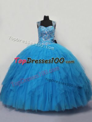 Blue Sleeveless Tulle Lace Up Sweet 16 Dresses for Sweet 16 and Quinceanera