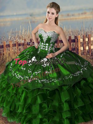 Glittering Embroidery and Ruffles Sweet 16 Dresses Green Lace Up Sleeveless Floor Length