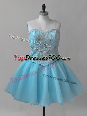 Baby Blue Organza Lace Up Sweetheart Sleeveless Mini Length Beading