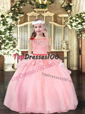 Hot Selling Baby Pink Ball Gowns Beading Girls Pageant Dresses Zipper Organza Sleeveless Floor Length