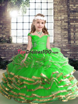 Low Price Ball Gowns Beading and Ruching Little Girl Pageant Gowns Lace Up Tulle Sleeveless High Low