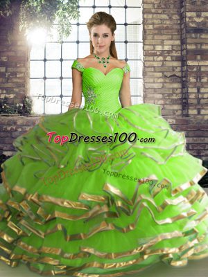 Enchanting Quince Ball Gowns Military Ball and Sweet 16 and Quinceanera with Beading and Ruffled Layers Off The Shoulder Sleeveless Lace Up