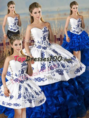 Floor Length Blue And White Quinceanera Dresses Sweetheart Sleeveless Lace Up