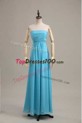 Custom Designed Baby Blue Strapless Neckline Ruching Sleeveless Zipper