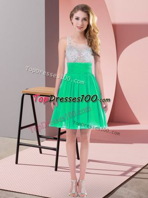 Turquoise Chiffon Side Zipper Scoop Sleeveless Mini Length Wedding Guest Dresses Beading