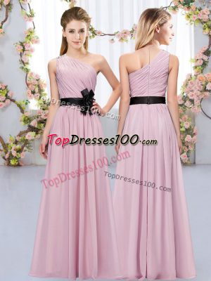 Custom Designed Pink Zipper One Shoulder Belt Bridesmaid Dress Chiffon Sleeveless