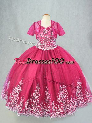 Floor Length Ball Gowns Sleeveless Hot Pink Pageant Dress Wholesale Lace Up