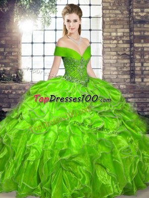 Off The Shoulder Sleeveless Organza Quinceanera Dress Beading and Ruffles Lace Up