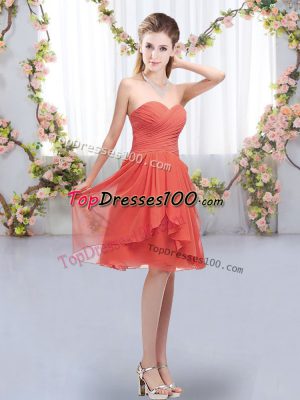 Coral Red Sleeveless Chiffon Lace Up Dama Dress for Quinceanera for Wedding Party
