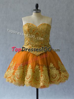 Rust Red Ball Gowns Tulle Sweetheart Sleeveless Appliques and Embroidery Mini Length Lace Up Homecoming Dress