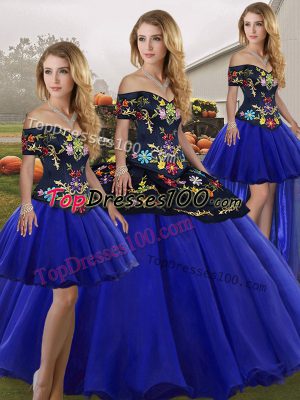 Glorious Off The Shoulder Sleeveless Tulle Sweet 16 Quinceanera Dress Embroidery Lace Up