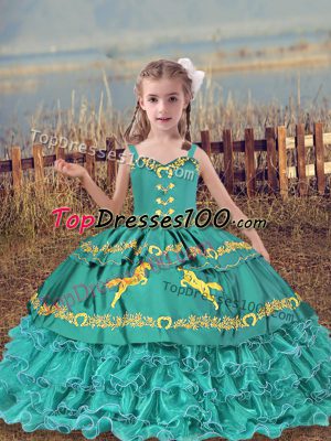 Straps Sleeveless Lace Up Pageant Dress for Teens Teal Organza
