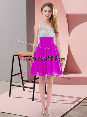 Mini Length Fuchsia Quinceanera Court Dresses Scoop Sleeveless Side Zipper