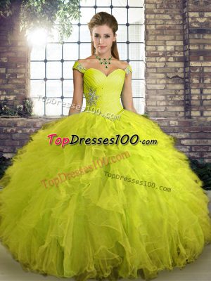Free and Easy Floor Length Yellow Green Vestidos de Quinceanera Tulle Sleeveless Beading and Ruffles