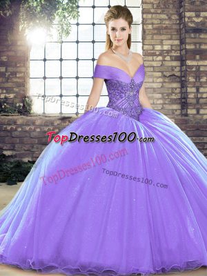 Stylish Lavender Sleeveless Beading Lace Up 15 Quinceanera Dress
