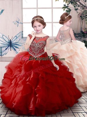 Sleeveless Zipper Floor Length Beading and Ruffles Little Girls Pageant Dress Wholesale