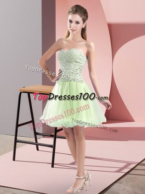 Fitting Sleeveless Mini Length Beading Zipper Party Dress with Yellow Green