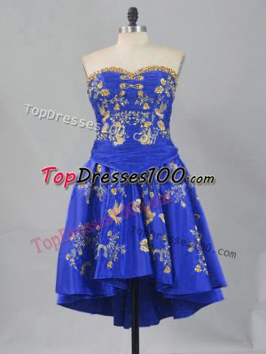 Customized Royal Blue Taffeta Lace Up Sweetheart Sleeveless Mini Length Custom Made Embroidery