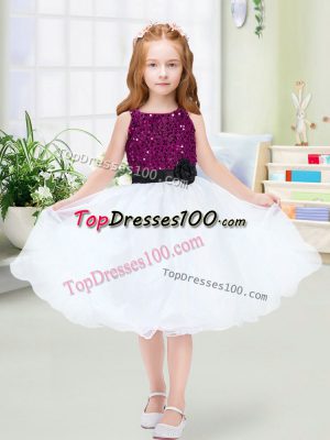 Clearance A-line Flower Girl Dresses for Less White Scoop Organza Sleeveless Knee Length Zipper
