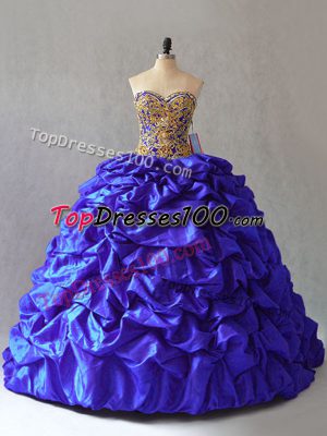 Royal Blue Quinceanera Gowns Sweetheart Sleeveless Brush Train Lace Up