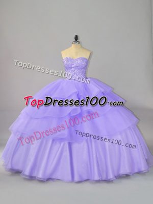 Superior Lavender Sweetheart Lace Up Beading and Ruffled Layers Sweet 16 Quinceanera Dress Sleeveless