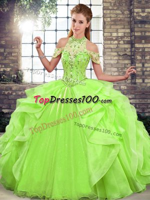 Traditional Sleeveless Lace Up Floor Length Beading and Ruffles Quinceanera Dress
