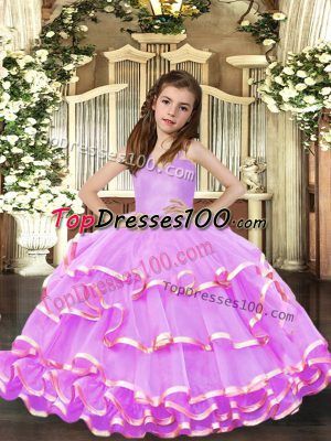 Stunning Lavender Sleeveless Organza Lace Up Pageant Gowns For Girls for Party and Wedding Party