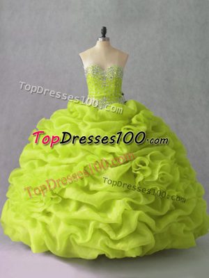 Floor Length Yellow Green Quince Ball Gowns Sweetheart Sleeveless Lace Up