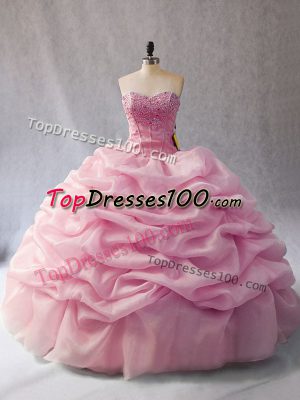 Ball Gowns Quinceanera Gown Lilac Sweetheart Organza Sleeveless Floor Length Lace Up