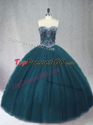 Cute Floor Length Peacock Green Sweet 16 Dress Sweetheart Sleeveless Lace Up