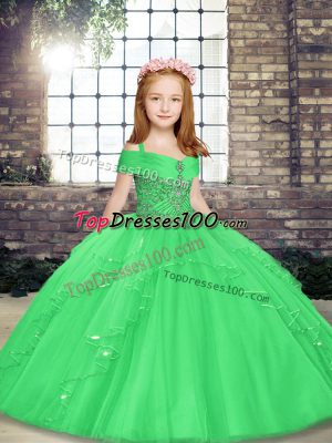 Admirable Beading Pageant Gowns For Girls Green Lace Up Sleeveless Floor Length