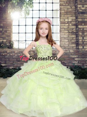 Attractive Floor Length Ball Gowns Sleeveless Yellow Green Child Pageant Dress Lace Up