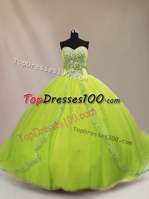 Sleeveless Court Train Beading Sweet 16 Dresses