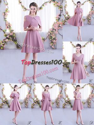 Charming Half Sleeves Mini Length Ruching Zipper Bridesmaid Dress with Pink