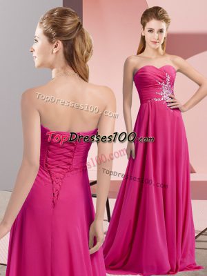 Fancy Fuchsia Sweetheart Lace Up Beading and Ruching Homecoming Dress Sleeveless