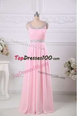 Enchanting Floor Length Empire Sleeveless Baby Pink Prom Gown Side Zipper