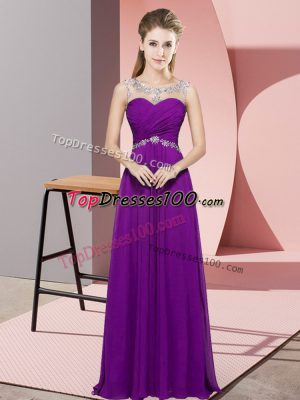 Eggplant Purple Formal Dresses Prom and Party and Military Ball with Beading Scoop Sleeveless Backless